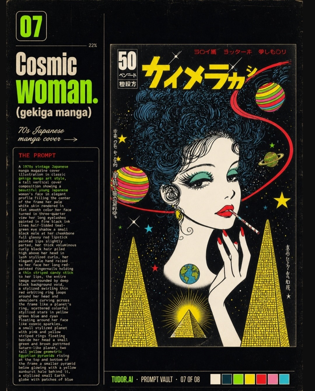 Cosmic woman vintage manga prompt slide