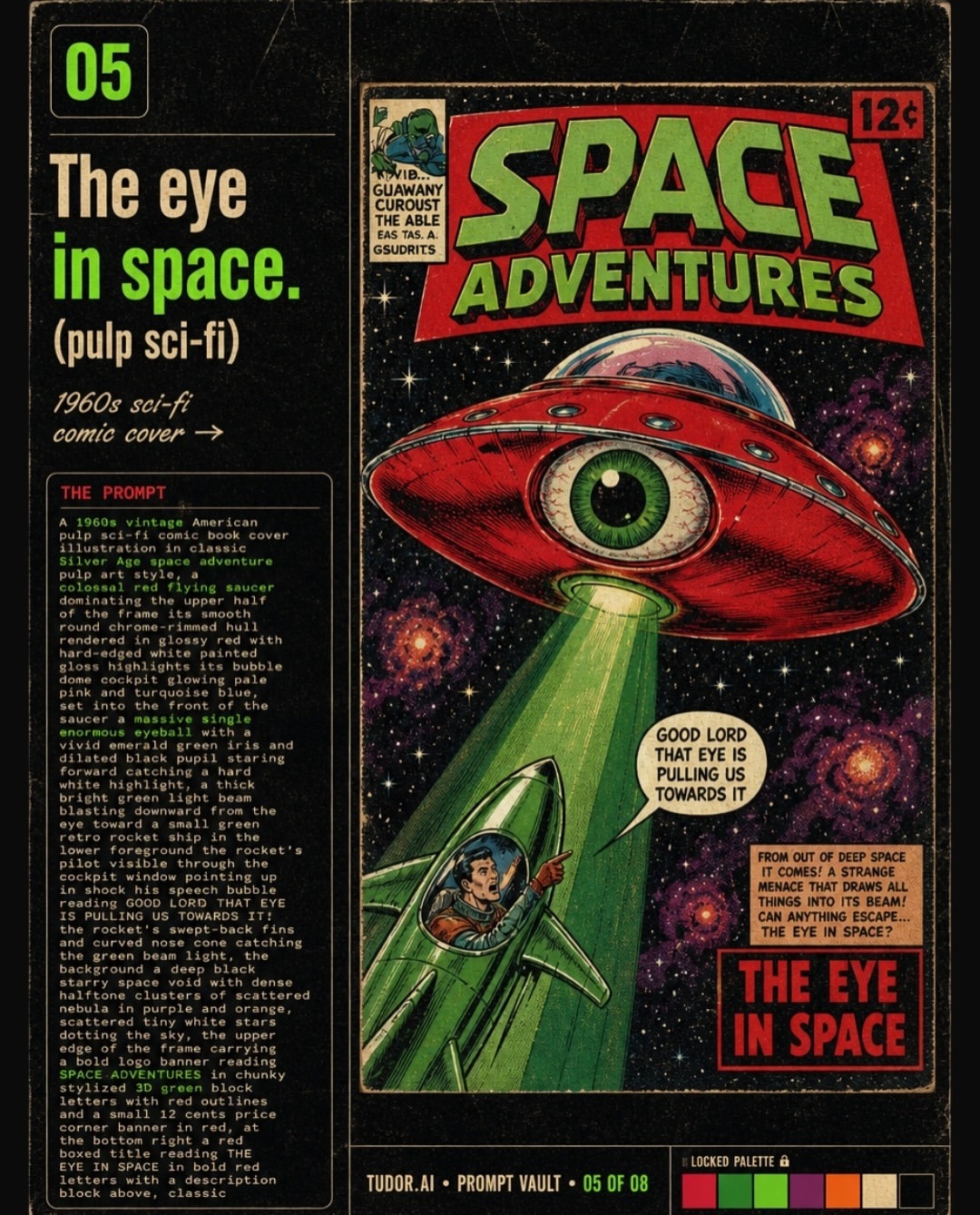 Retro sci-fi eye in space comic prompt slide