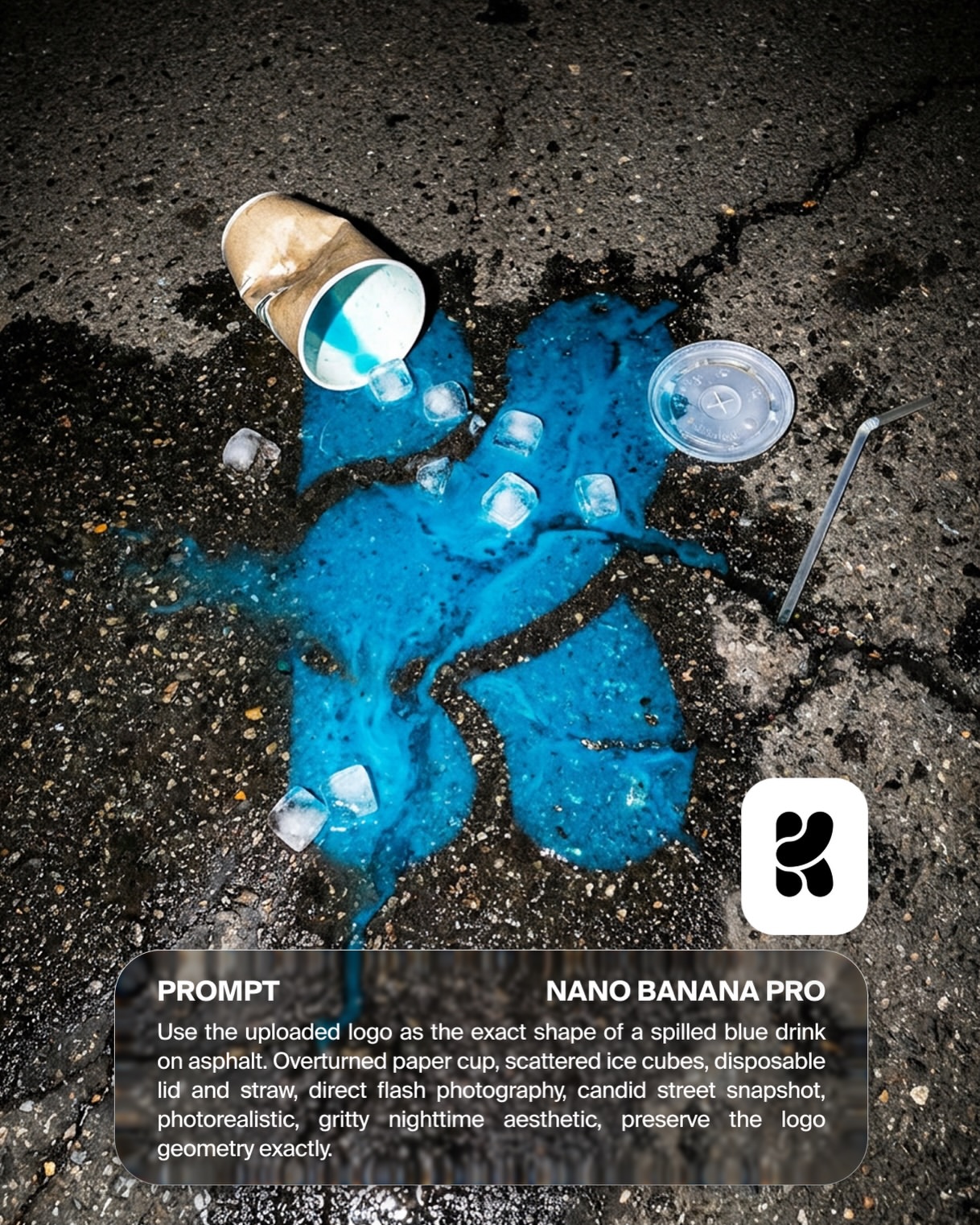 Spilled blue drink logo prompt slide