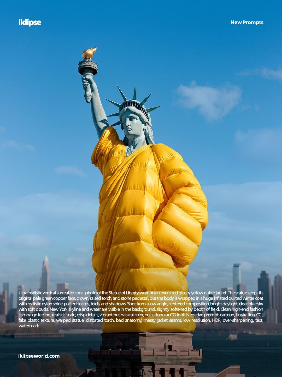 Statue in puffer jacket campaign prompt slide